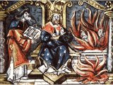 Hezekiah burns the idols - a coloured woodcut from Henry VIII`s Great Bible, 1538